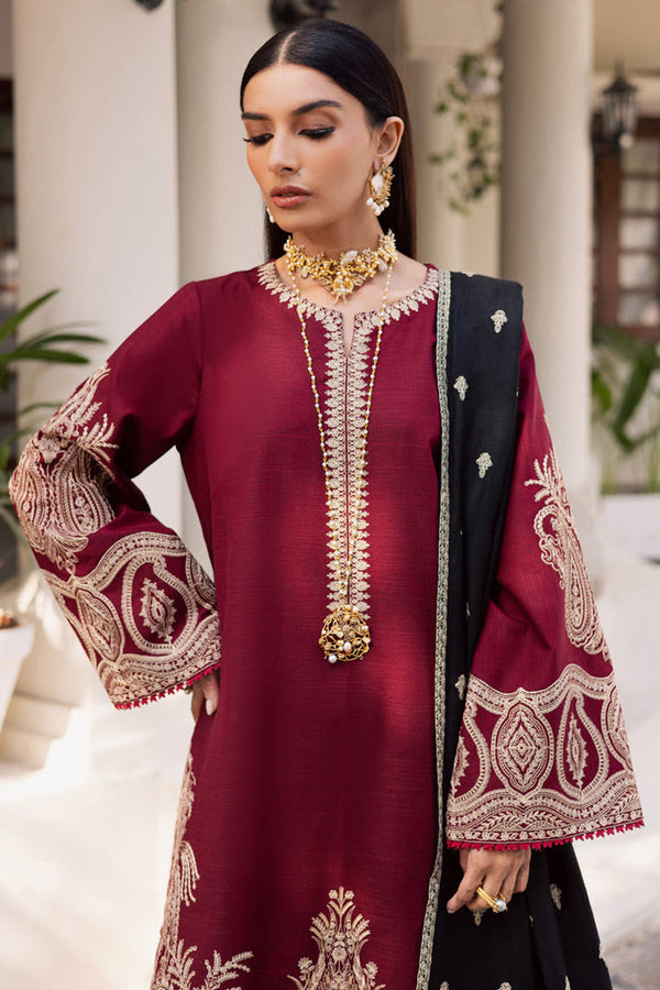 MARJAN - 3PC DHANAK FABRIC EMBROIDERED SHIRT WITH DHANAK EMBROIDERED SHAWL AND TROUSER SDCW-1185