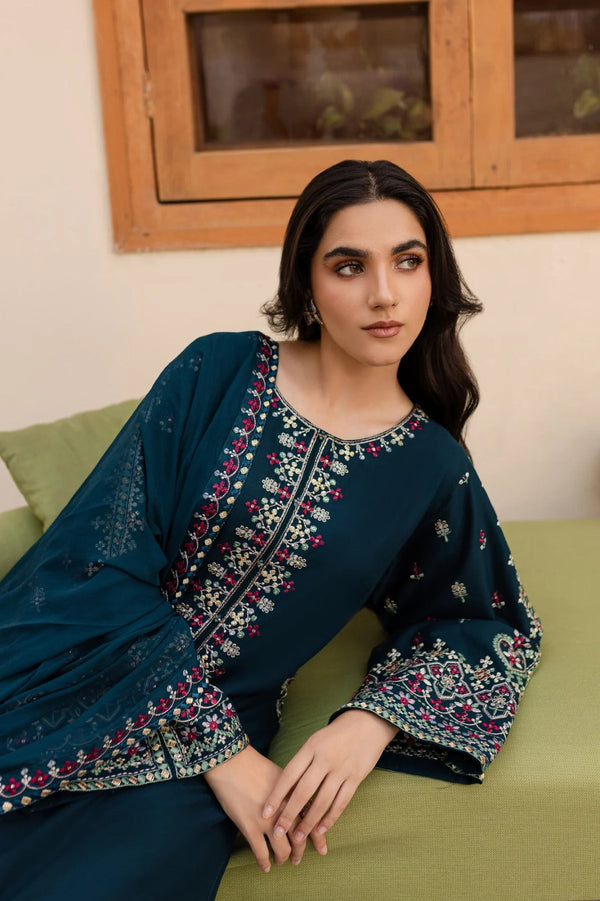 BATIK 3PC DHANAK FABRIC EMBROIDERED SHIRT WITH DHANAK EMBROIDERED SHAWL AND TROUSER SDCW-1224