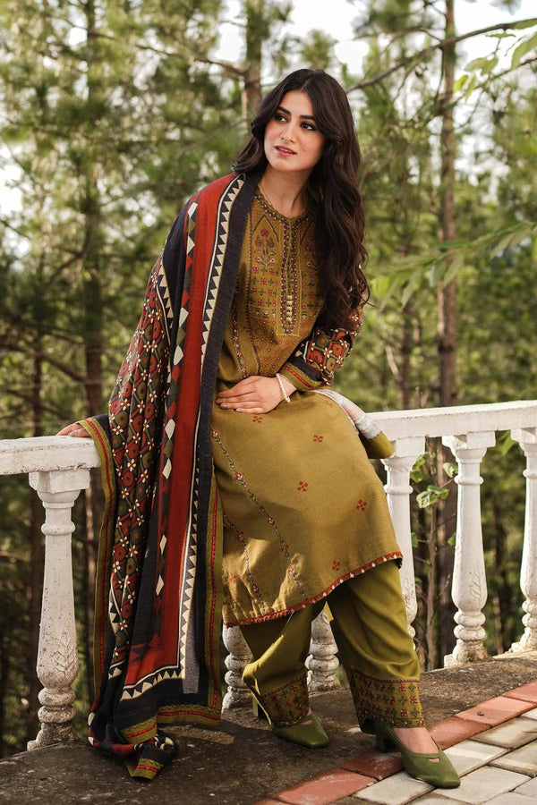 COCO BY ZARA JAHAN 3PC DHANAK FABRIC EMBROIDERED SHIRT WITH PRINTED SHAWL AND TROUSER SDCW-1230